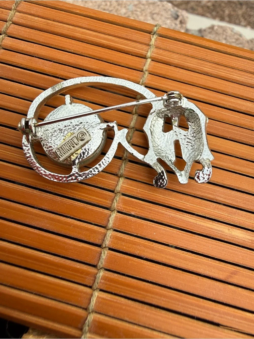Rainbow Vintage Silver-Tone Dog Brooch Pin (Marked RAINBOW ©)